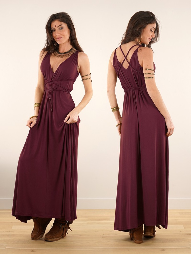 Toonzshop Lazüli Loose And Reversible Strappy Long Dress Klänning Dam Wine | ZRXOI-7218