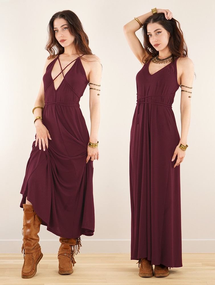 Toonzshop Lazüli Loose And Reversible Strappy Long Dress Klänning Dam Wine | ZRXOI-7218