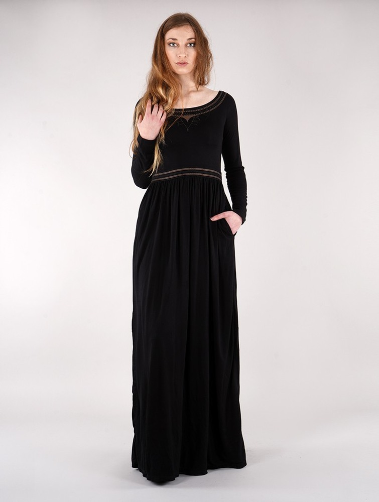 Toonzshop Lotus Artanis Long Sleeve Long Dress Dress Klänning Dam Svarta | YZAFK-3452