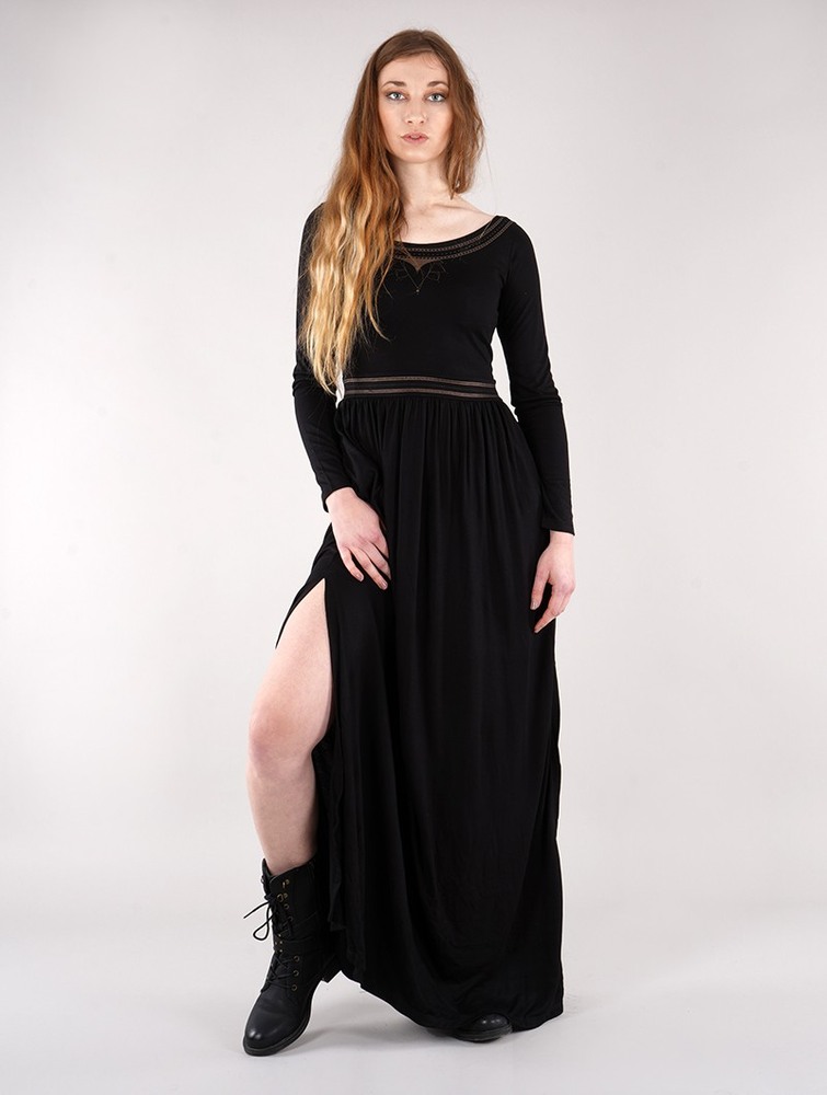 Toonzshop Lotus Artanis Long Sleeve Long Dress Dress Klänning Dam Svarta | YZAFK-3452