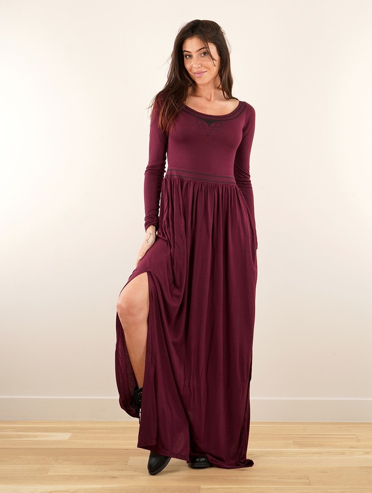 Toonzshop Lotus Artanis Long Sleeve Long Dress Dress Klänning Dam Wine | CTSMQ-7386