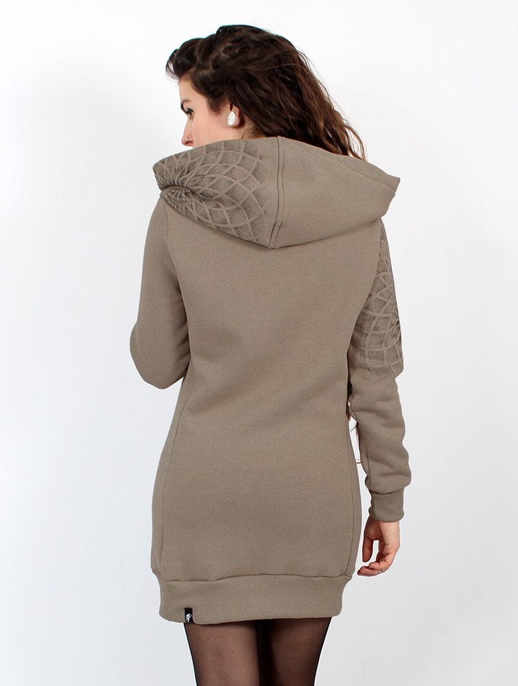 Toonzshop Lotus Hooded Collar Hoodie Hoodie Dam Mörkbeige | FJTPB-9271