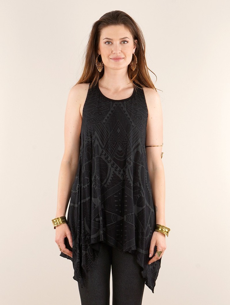 Toonzshop Luinil Africa Printed Flared Tank Tunic Blast Dam Mörkgrå | UMCQJ-4796