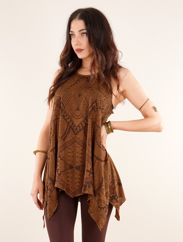 Toonzshop Luinil Africa Printed Flared Tank Tunic Blast Dam Caramel | DVTZH-3154