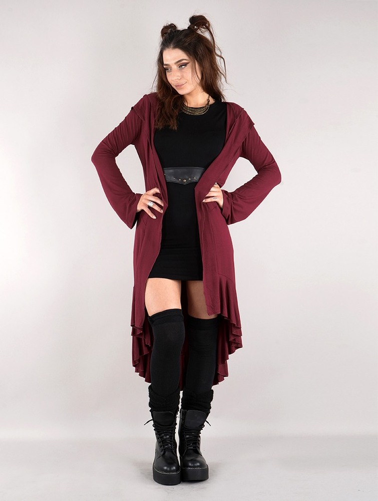 Toonzshop Lupinus Hooded Long Cardigan Kofta Dam Wine | LQMSJ-1690