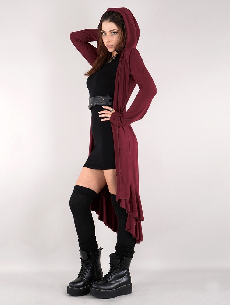 Toonzshop Lupinus Hooded Long Cardigan Kofta Dam Wine | LQMSJ-1690