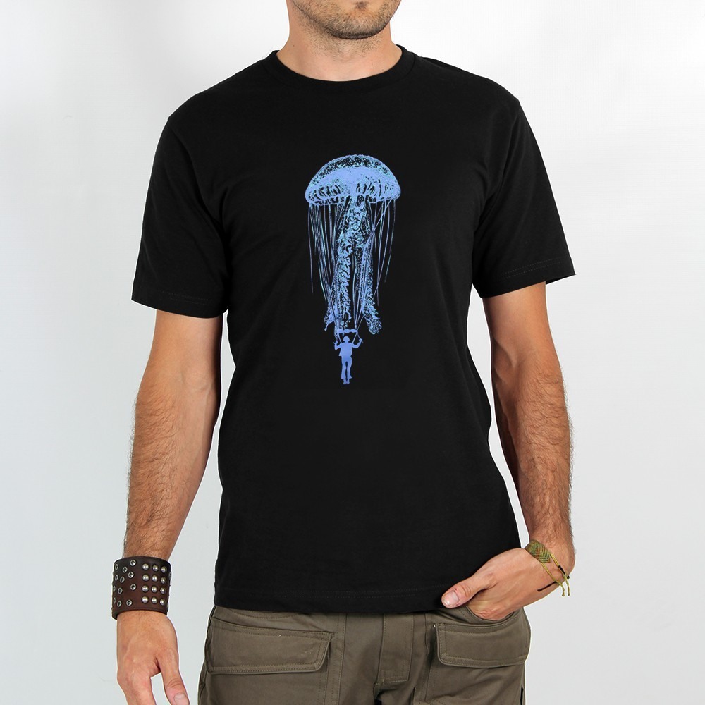 Toonzshop Medusa Parachute Printed Short Sleeve T-shirt T-Shirt Herr Svarta | MOCSI-7508