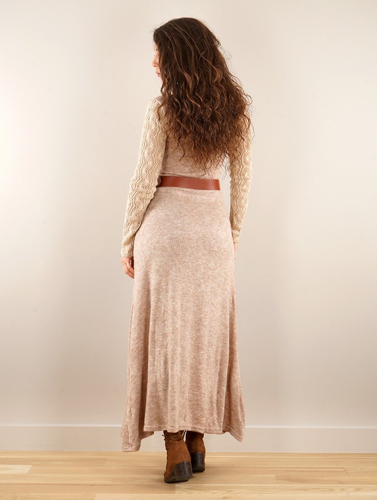 Toonzshop Melisandre Crochet Long Sleeve Long Sweater Dress Klänning Dam Beige | GAKQJ-0865