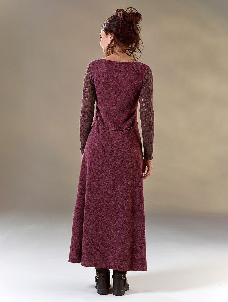 Toonzshop Melisandre Crochet Long Sleeve Long Sweater Dress Klänning Dam Wine | IRXYM-7426