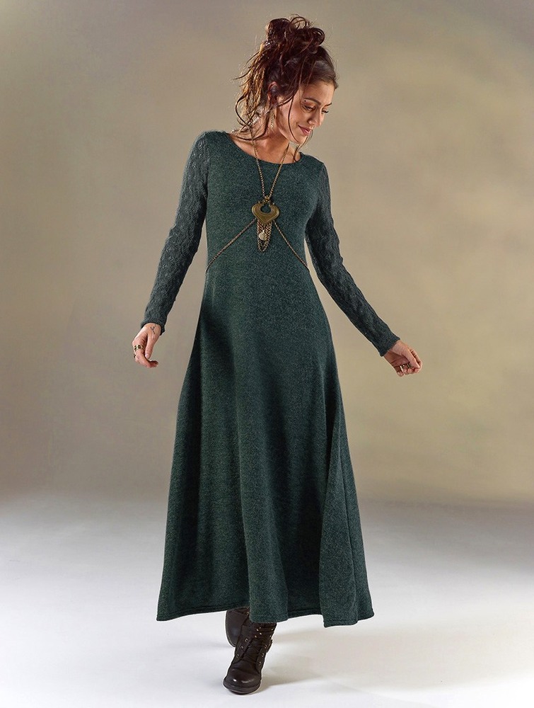 Toonzshop Melisandre Crochet Long Sleeve Long Sweater Dress Klänning Dam Blå | XMHYD-0597