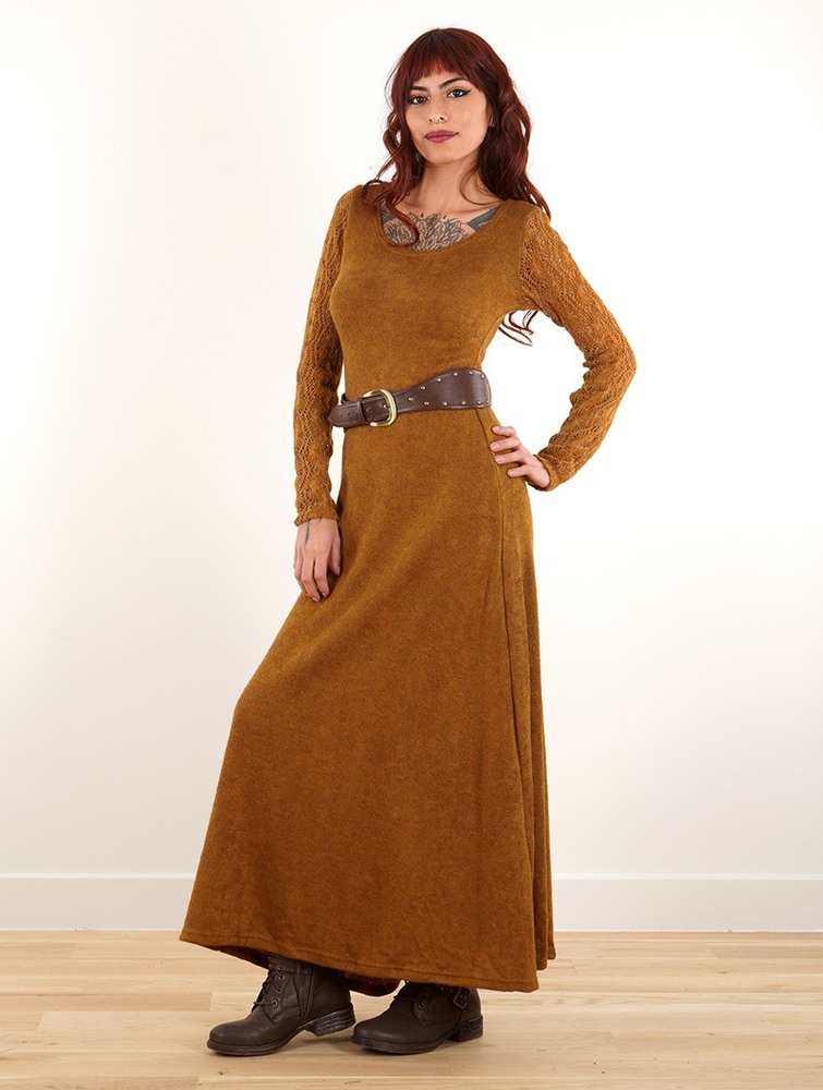 Toonzshop Melisandre Crochet Long Sleeve Long Sweater Dress Klänning Dam Rusty | XEKUB-8319