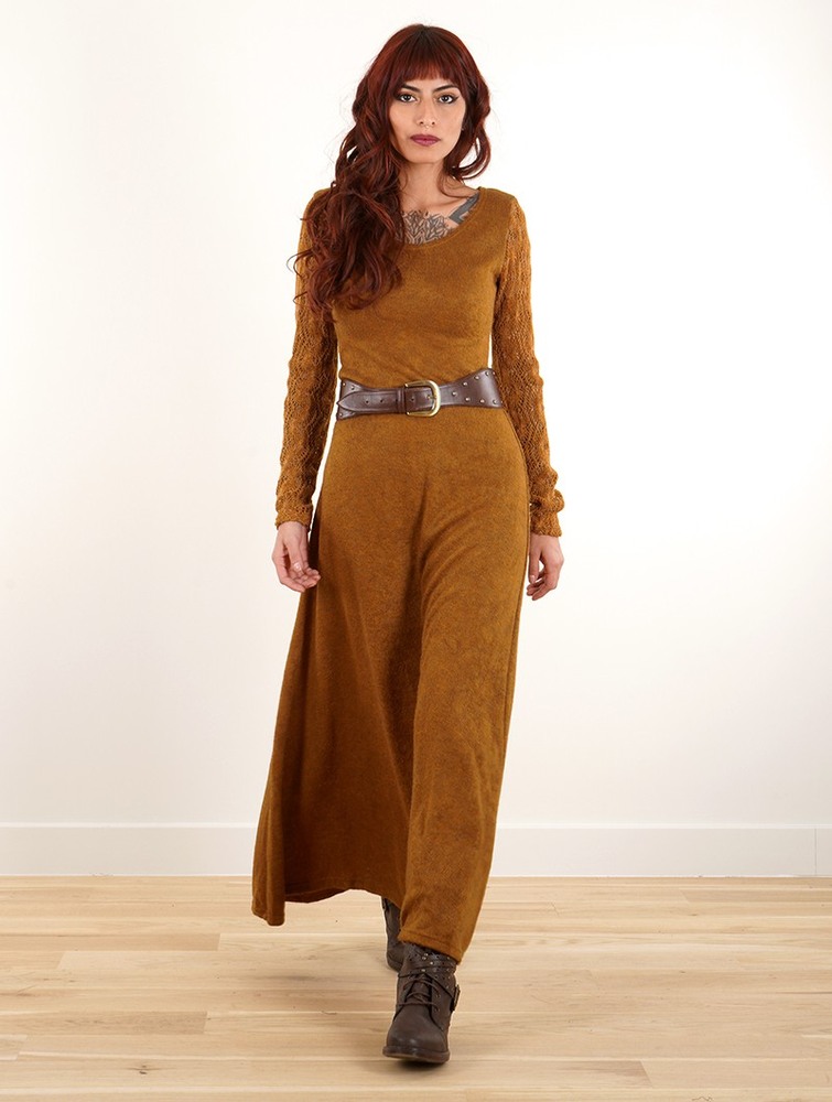 Toonzshop Melisandre Crochet Long Sleeve Long Sweater Dress Klänning Dam Rusty | XEKUB-8319