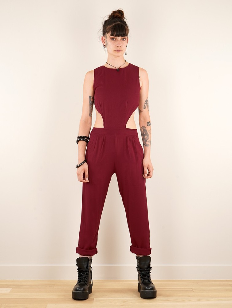 Toonzshop Minyar Bare Back Strappy Jumpsuit Jumpsuit Dam Wine | KIMYB-1325