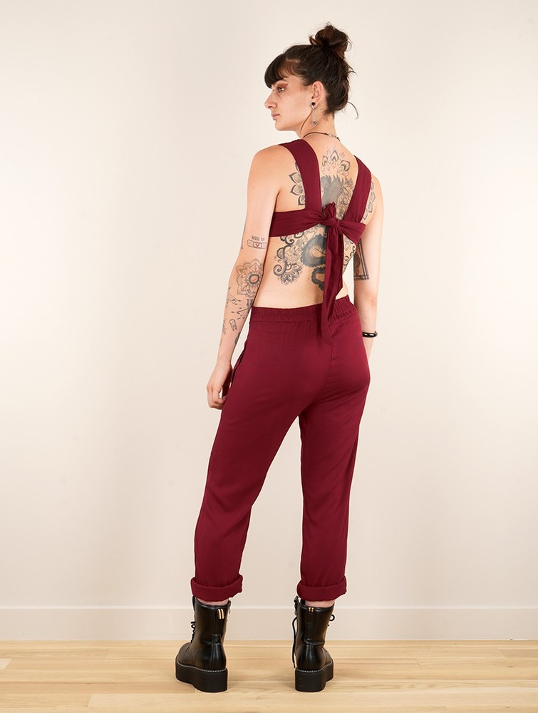 Toonzshop Minyar Bare Back Strappy Jumpsuit Jumpsuit Dam Wine | KIMYB-1325