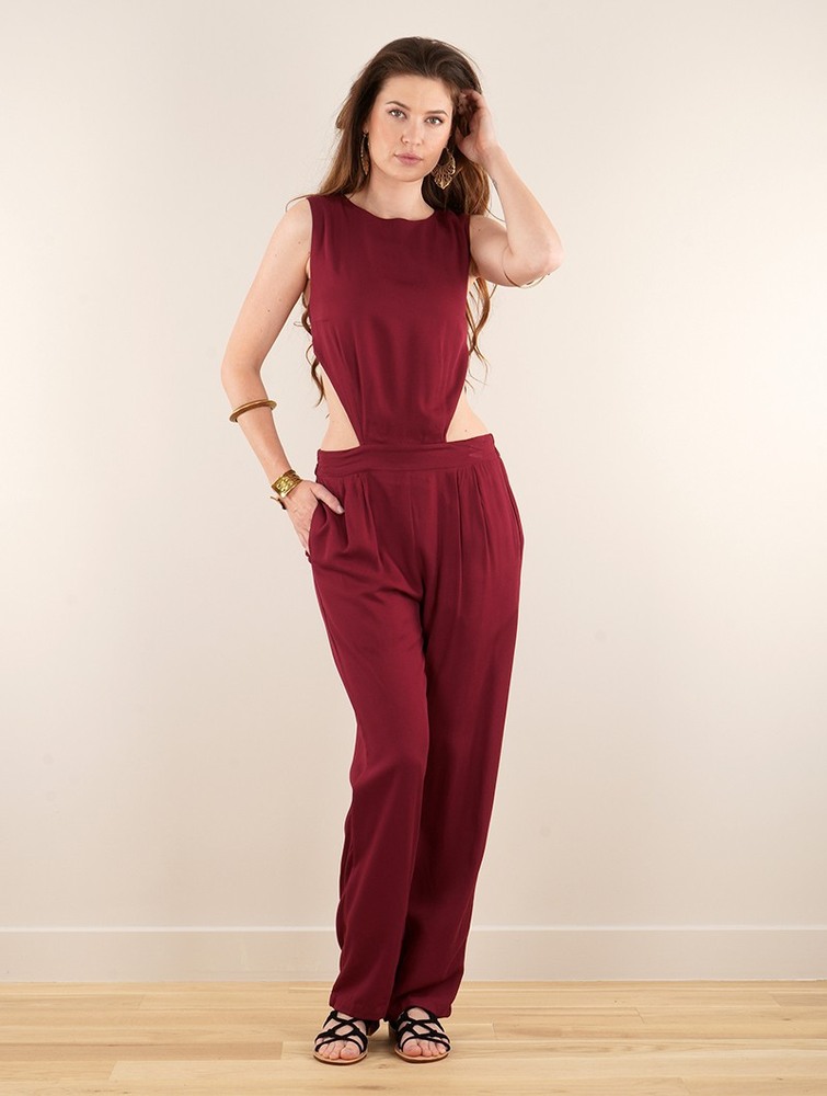 Toonzshop Minyar Bare Back Strappy Jumpsuit Jumpsuit Dam Wine | KIMYB-1325