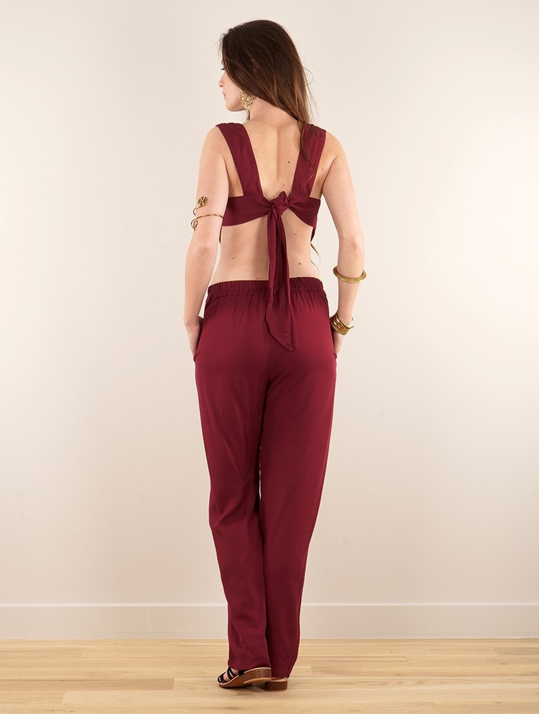 Toonzshop Minyar Bare Back Strappy Jumpsuit Jumpsuit Dam Wine | KIMYB-1325