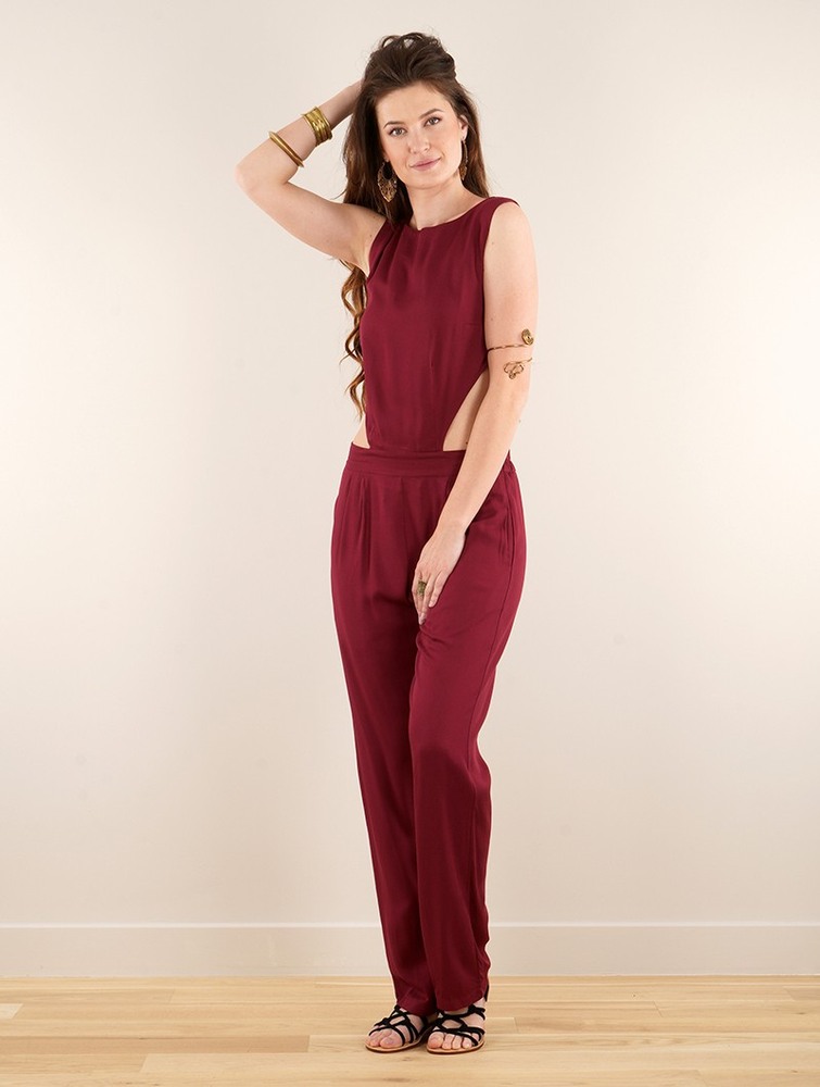 Toonzshop Minyar Bare Back Strappy Jumpsuit Jumpsuit Dam Wine | KIMYB-1325