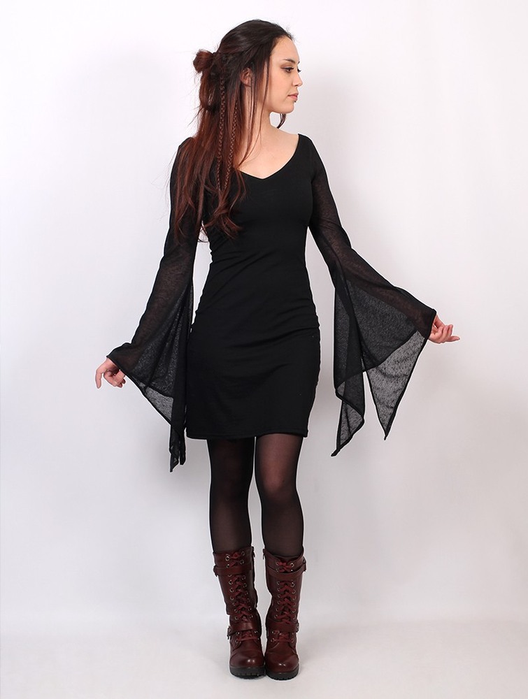 Toonzshop Moonspell Flared Long Sleeve Dress Klänning Dam Svarta | KAENG-3741