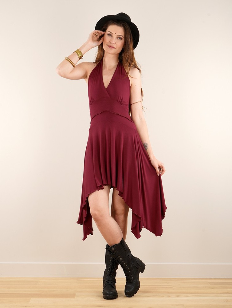 Toonzshop Naela Sleeveless V-neck Flared Dress Klänning Dam Wine | PRYFC-1705