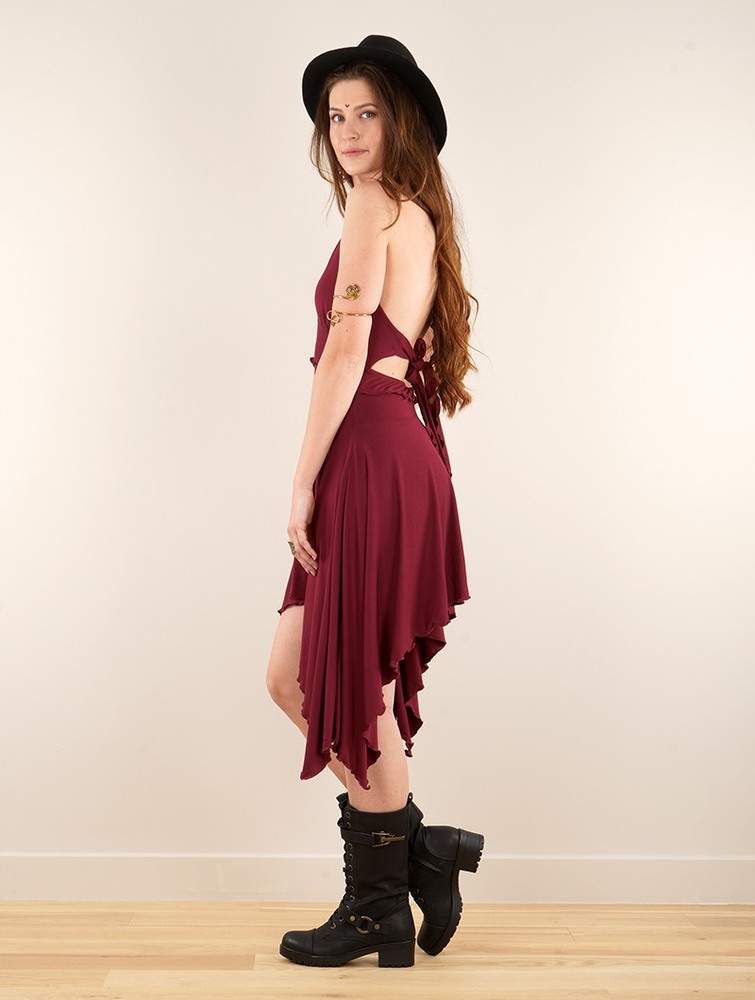 Toonzshop Naela Sleeveless V-neck Flared Dress Klänning Dam Wine | PRYFC-1705