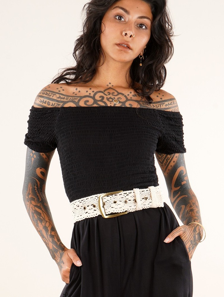 Toonzshop Nelya Crochet Knit Waist Belt Bälte Dam Beige | PYJQZ-5628