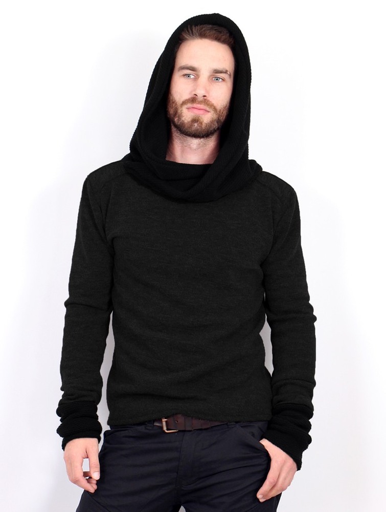 Toonzshop Nemöo Big Collar Hooded Sweater Tröja Herr Svarta | HQCOM-6921