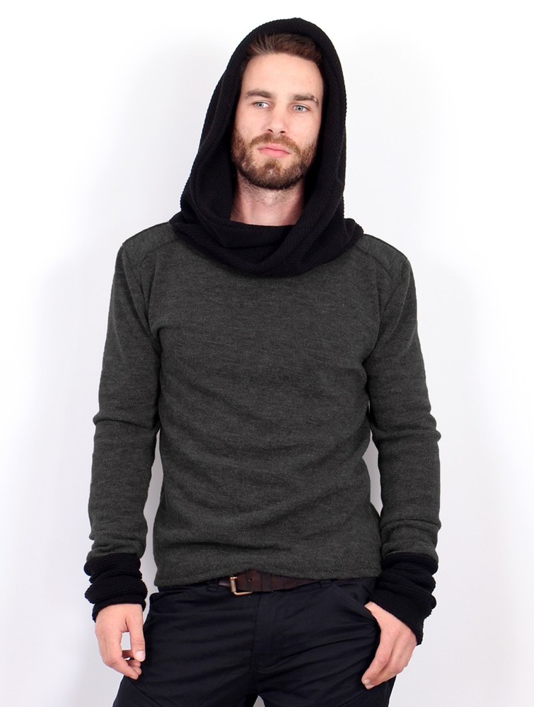 Toonzshop Nemöo Big Collar Hooded Sweater Tröja Herr Mörkgrå | JFTHD-4032