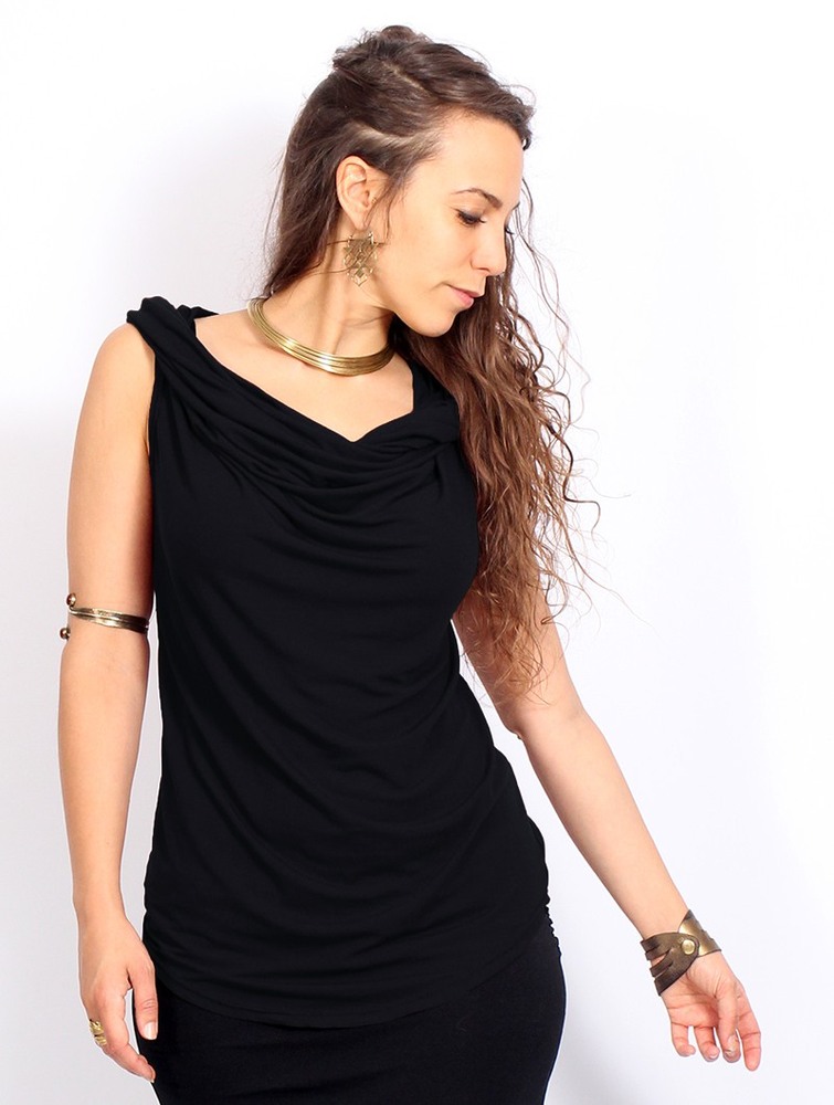 Toonzshop Nephilim Cowl Neck Sleeveless Top Blast Dam Svarta | UYOGT-4529