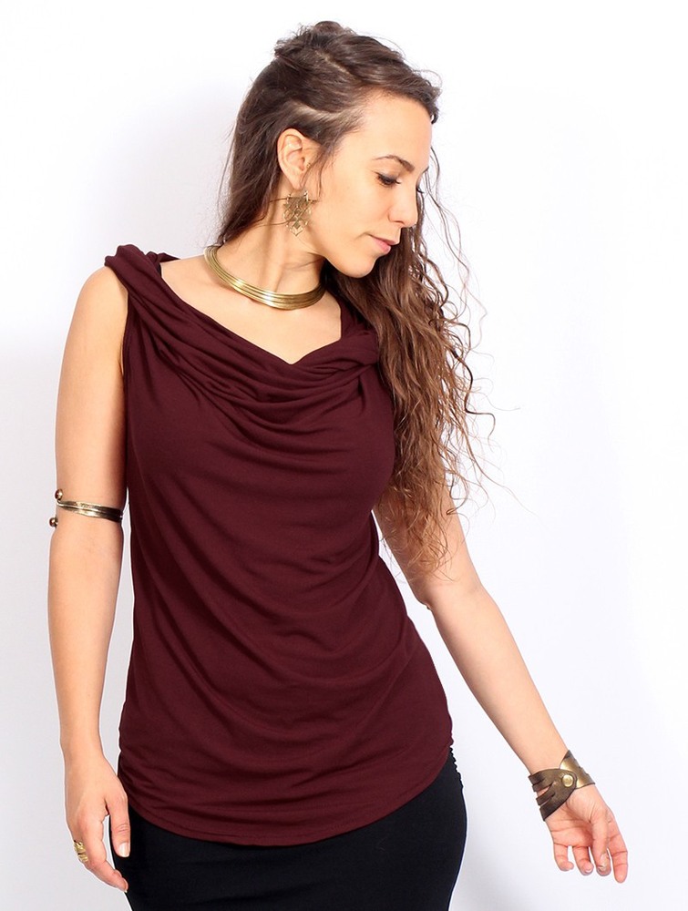 Toonzshop Nephilim Cowl Neck Sleeveless Top Blast Dam Wine | XPCOS-7826