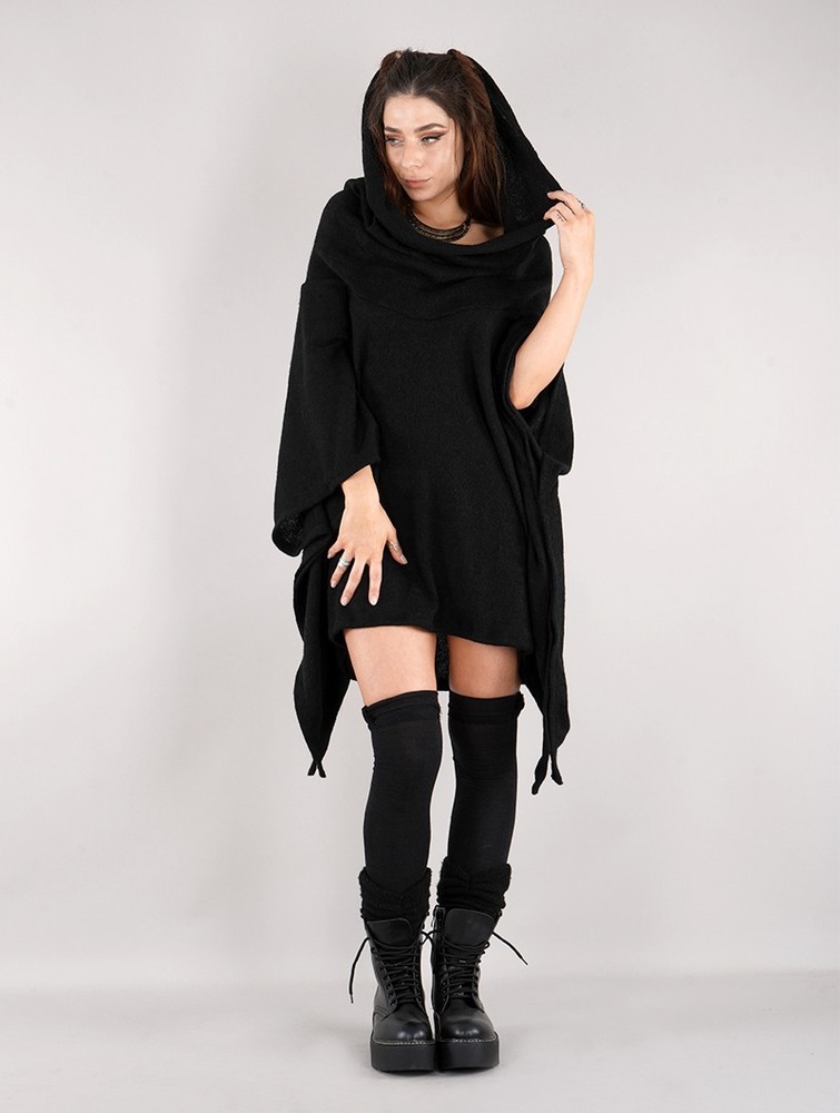 Toonzshop Nethmi Hooded Long Sweater Tröja Dam Svarta | OQJWV-8901