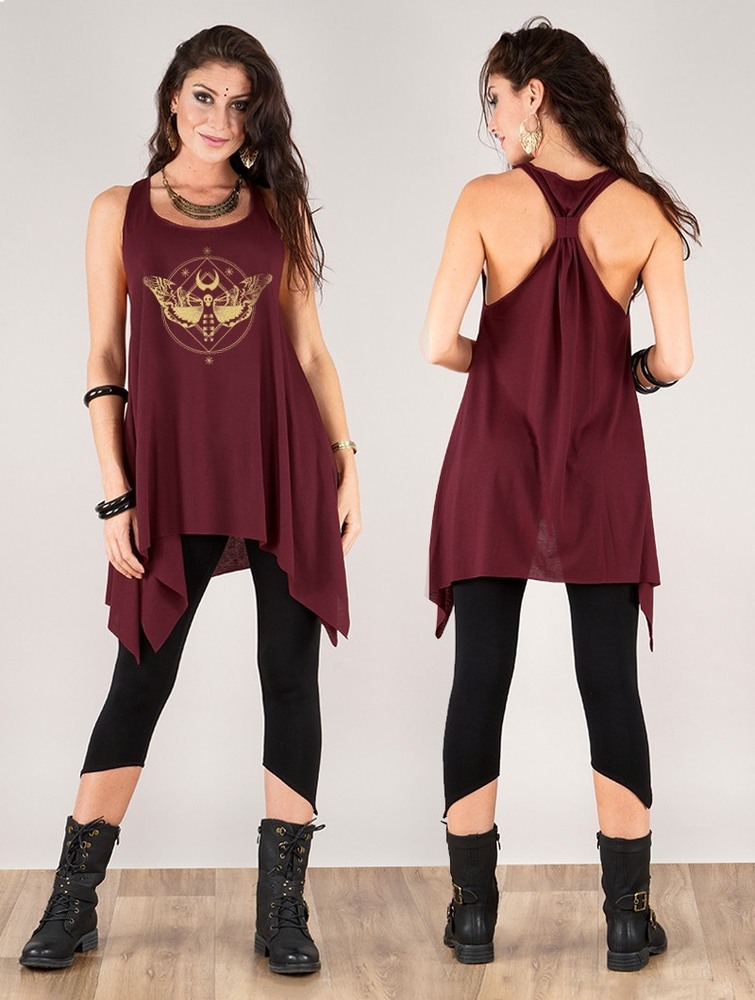 Toonzshop Nightmoth Printed Knotted Sleeveless Tunic Blast Dam Guld | VSNOT-5879