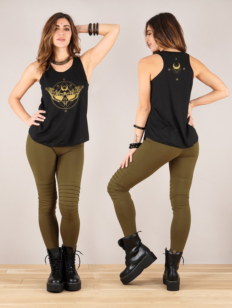 Toonzshop Nightmoth Printed Tank Top Linne Dam Svarta Guld | KDNIX-7934