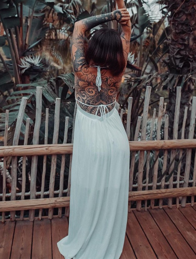 Toonzshop Nolofinwe Strappy Bare Back Long Dress And Harem Pant Overalls Klänning Dam Vita | QYUCO-8053