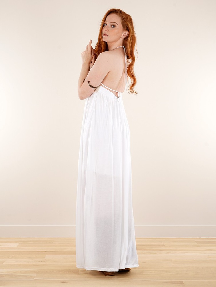 Toonzshop Nolofinwe Strappy Bare Back Long Dress And Harem Pant Overalls Klänning Dam Vita | QYUCO-8053