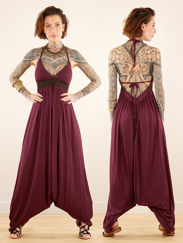 Toonzshop Nolofinwe Strappy Bare Back Long Dress And Harem Pant Overalls Klänning Dam Wine | ARHZX-5917