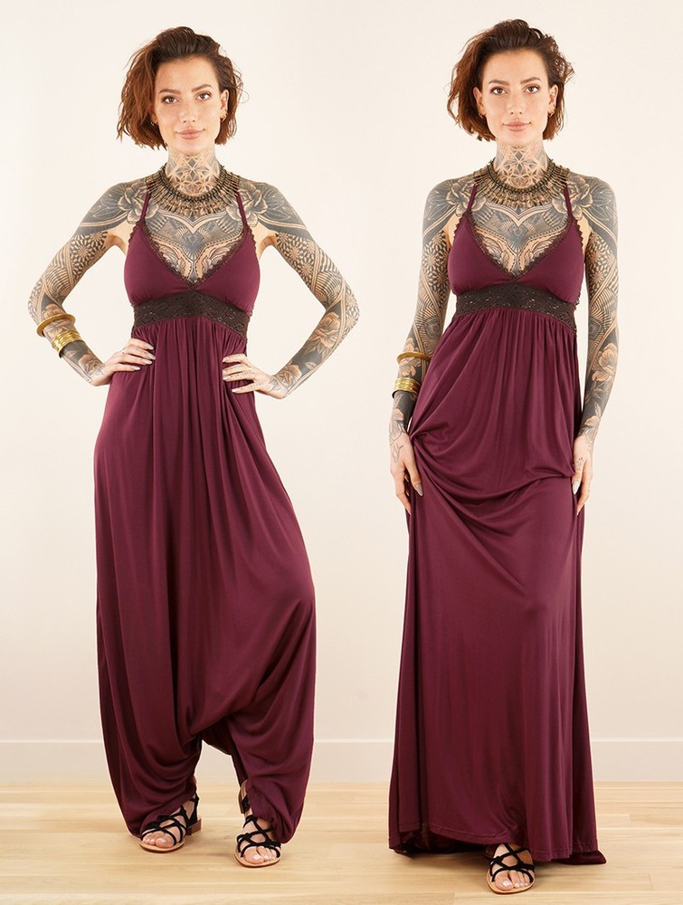 Toonzshop Nolofinwe Strappy Bare Back Long Dress And Harem Pant Overalls Klänning Dam Wine | ARHZX-5917