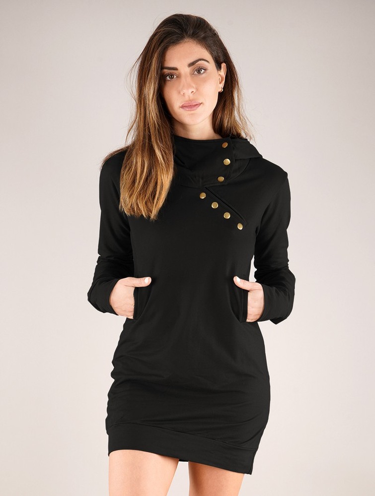 Toonzshop Numendil High Collar Hoodie Dress Klänning Dam Svarta | QHTYP-4953