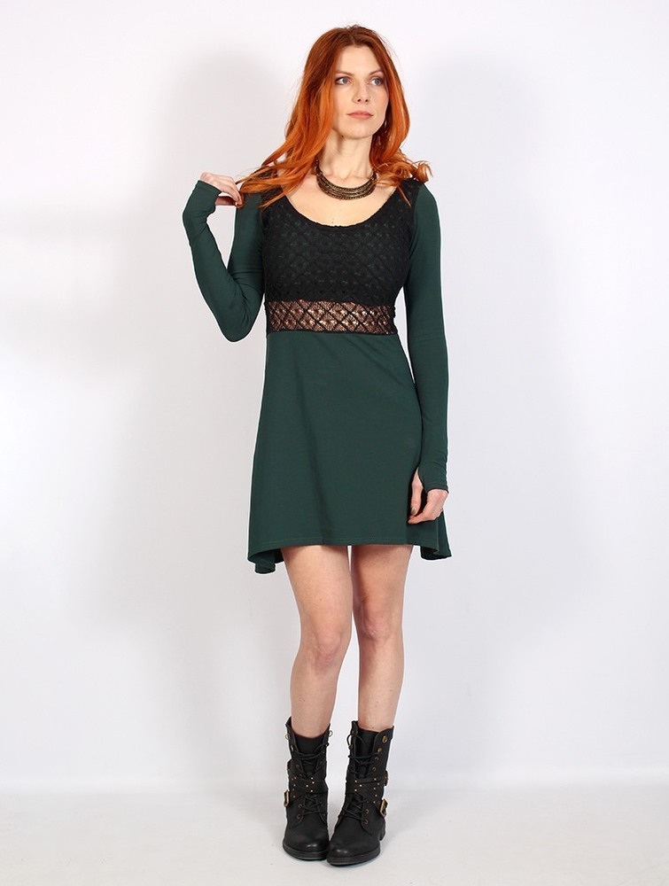 Toonzshop Nymphea Skater Dress With Crochet Klänning Dam Svarta Påfågel | MJQLX-6908