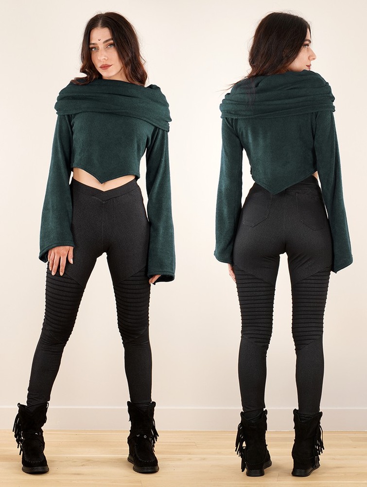 Toonzshop Obsidian Flared Sleeve Crop Sweater Tröja Dam Mörkblå | PCIBR-8013