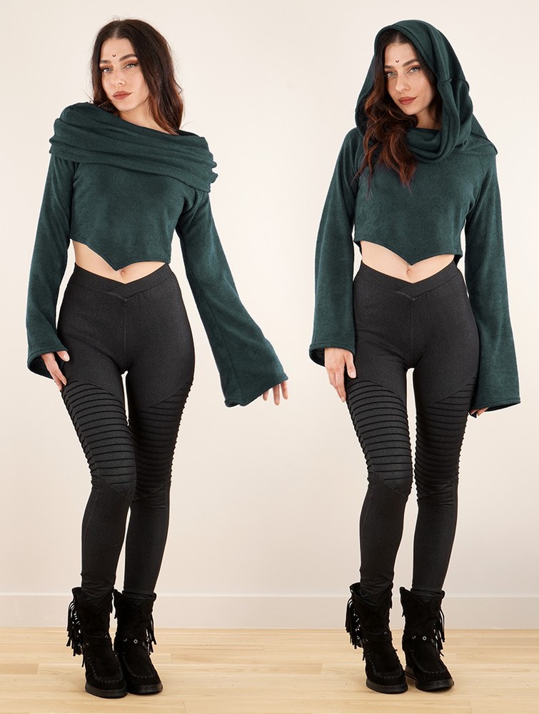 Toonzshop Obsidian Flared Sleeve Crop Sweater Tröja Dam Mörkblå | PCIBR-8013