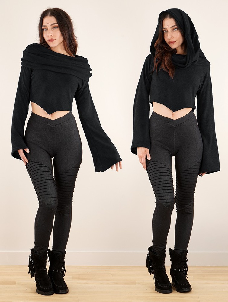 Toonzshop Obsidian Flared Sleeve Crop Sweater Tröja Dam Svarta | TFIDM-6431