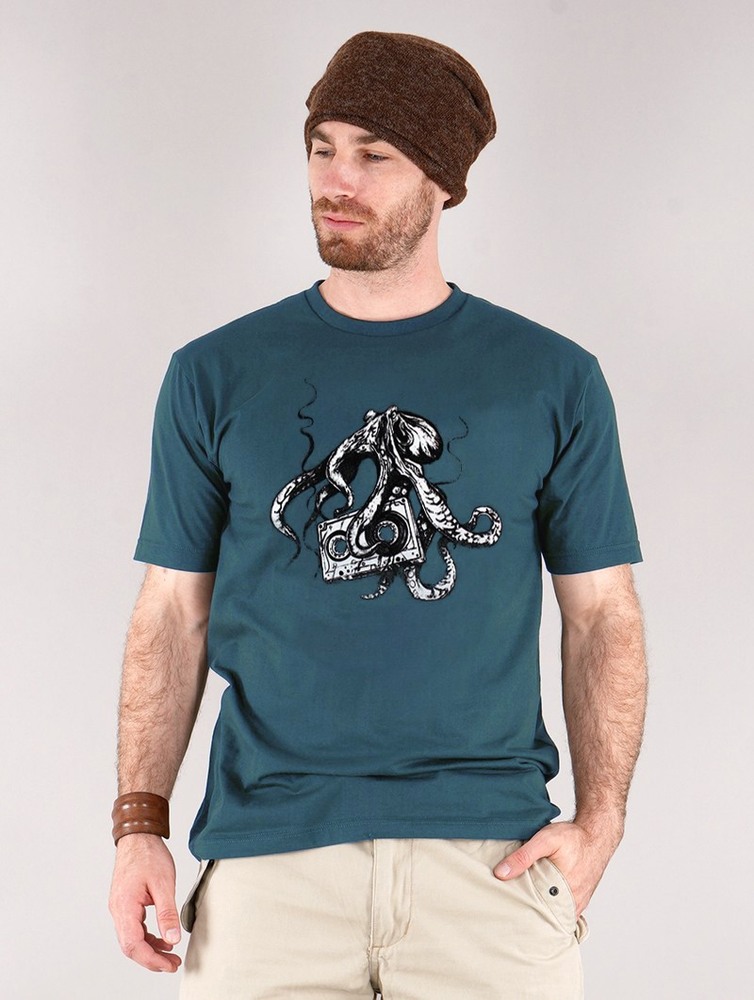 Toonzshop Octopus K7 Printed Short Sleeve T-shirt T-Shirt Herr Mörkblå | XWAKL-9817