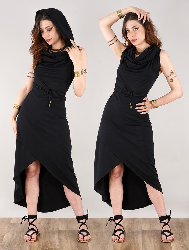 Toonzshop Onyxx Hooded Asymmetric Midi Dress Klänning Dam Svarta | LXIKS-0967