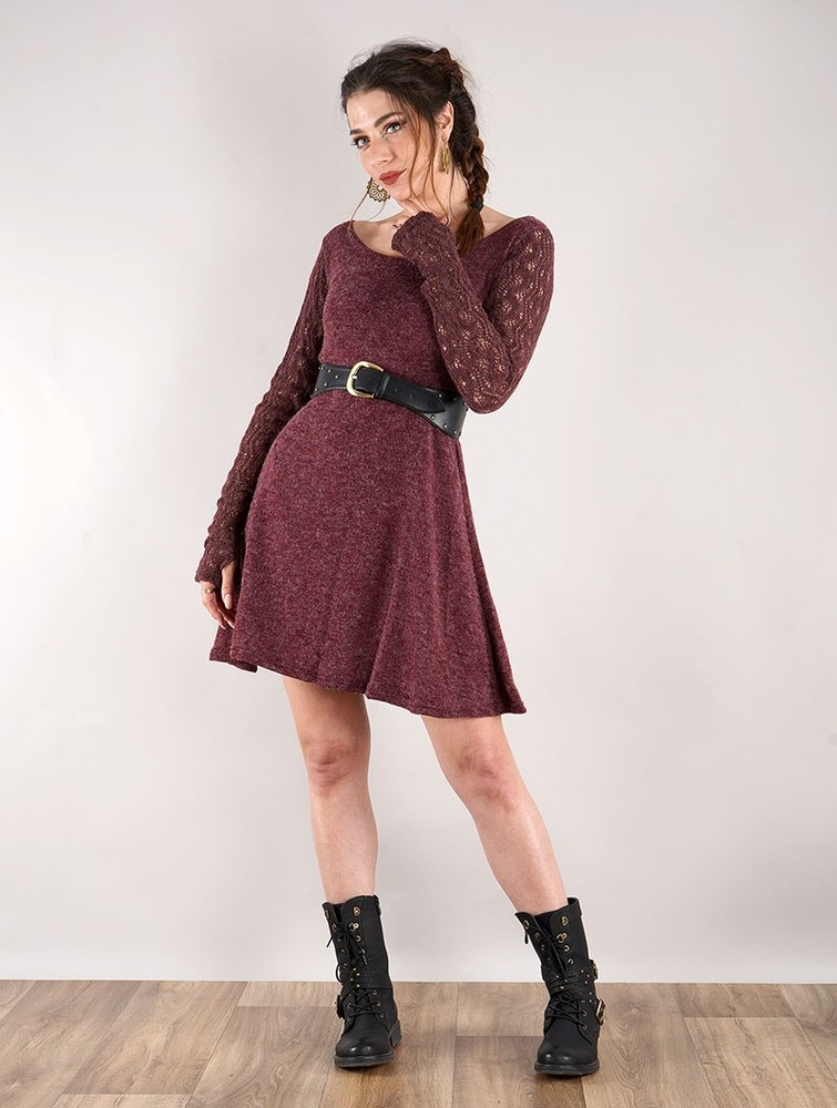 Toonzshop Oroshï Crochet Sleeve Sweater Dress Klänning Dam Wine | KCWUA-1607