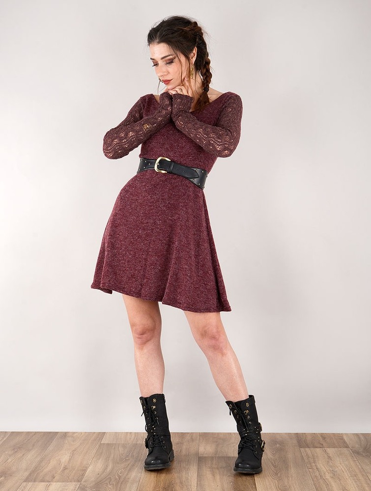 Toonzshop Oroshï Crochet Sleeve Sweater Dress Klänning Dam Wine | KCWUA-1607