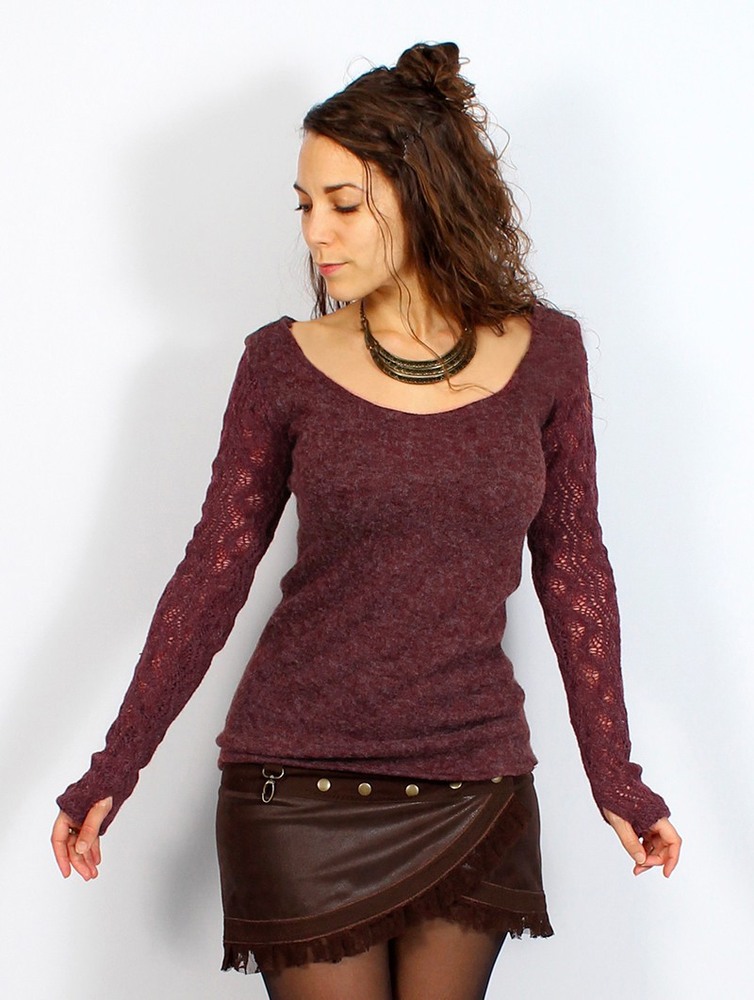 Toonzshop Oroshï Crochet Sleeve Sweater Tröja Dam Wine | EGDWF-4931