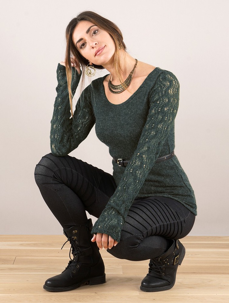 Toonzshop Oroshï Crochet Sleeve Sweater Tröja Dam Mörkblå | FLIAO-4265