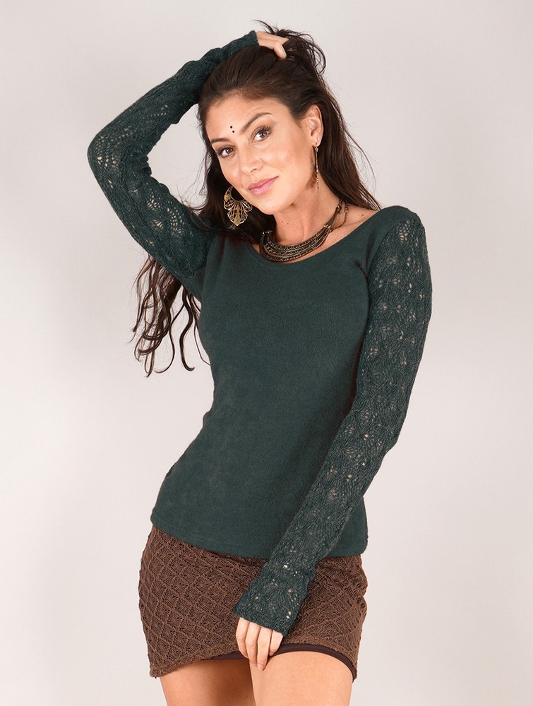 Toonzshop Oroshï Crochet Sleeve Sweater Tröja Dam Mörkblå | FLIAO-4265