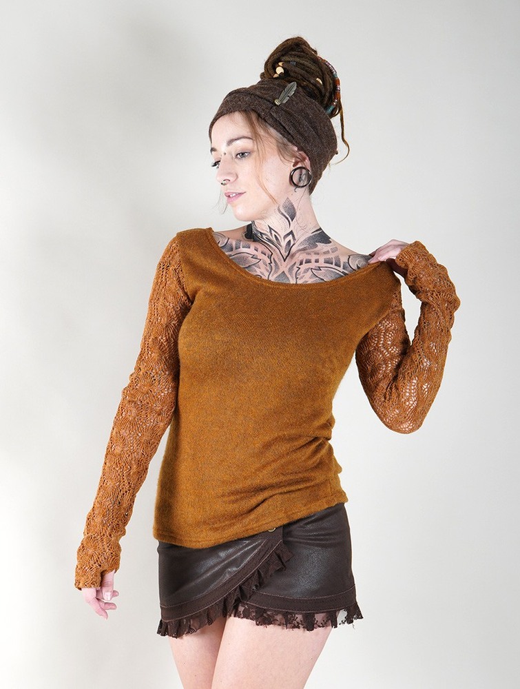 Toonzshop Oroshï Crochet Sleeve Sweater Tröja Dam Rusty | ULIHY-2580