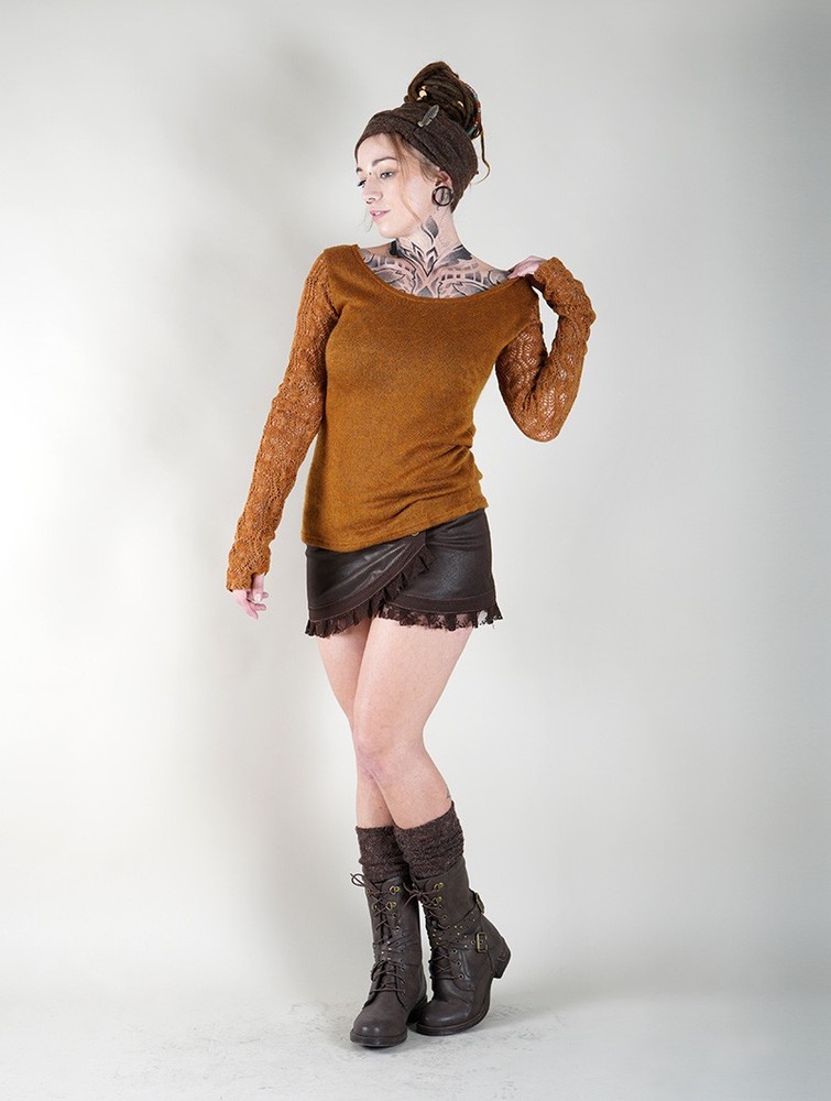 Toonzshop Oroshï Crochet Sleeve Sweater Tröja Dam Rusty | ULIHY-2580